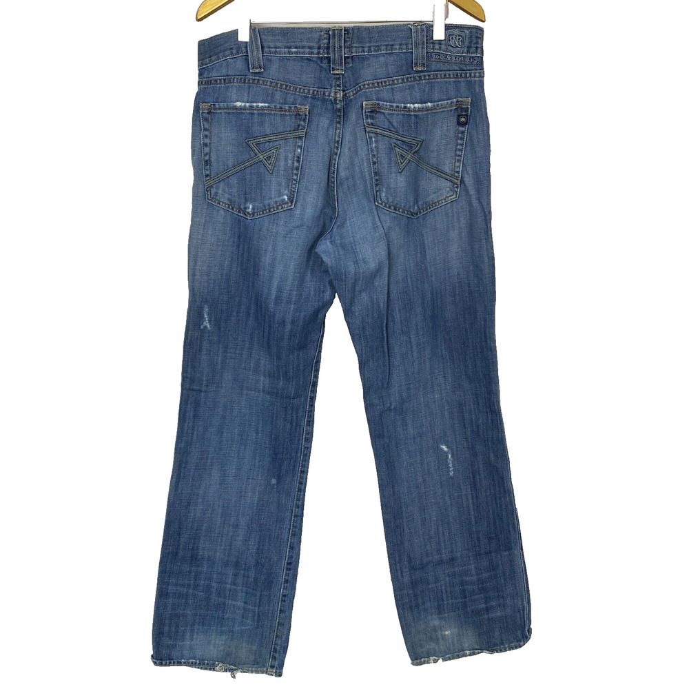 Rock & Republic Jeans Mens 36x31 Stone Cold Distressed Medium Wash Straight Blue